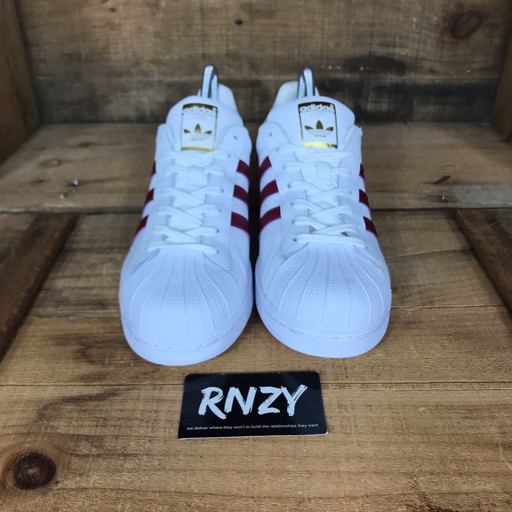 NEW Adidas Superstar Shell Toe White Red - Picture 2 of 6